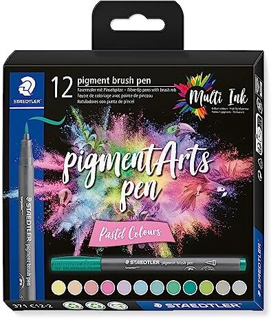 Staedtler 371 C12-2 Pigment Arts Penna a pennello, colori pastello assortiti, confezione da 12