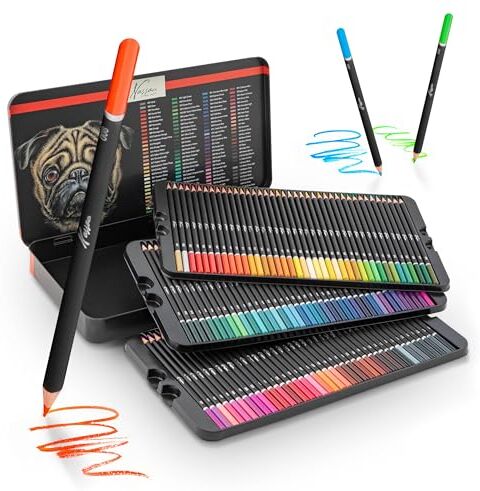 ART Set di 120 matite colorate assortite in scatola di metallo   Bambini e adulti   Matite professionali in legno per disegnare e colorare mandala   Astuccio da disegno