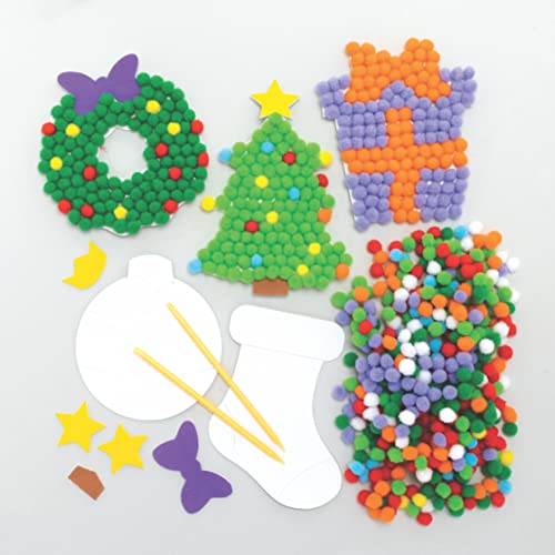 Baker Ross Kit Artistici con Pompon di Natale Confezione da 5, Artigianato di Natale per Bambini, Crea le tue Decorazioni di Natale, Attività Creative per Bambini da Realizzare e da Mostrare