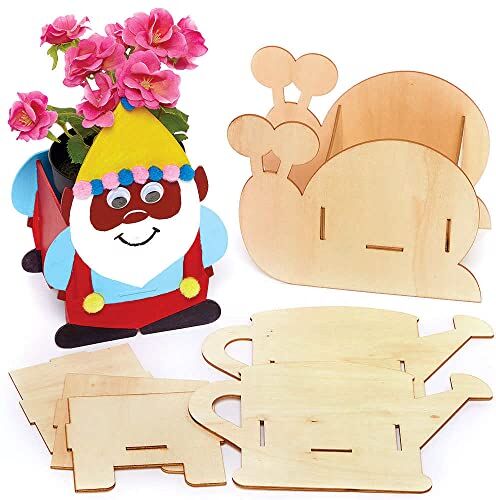 Baker Ross Vasi di Legno per Fiori con Tema del Giardino Set di 3, Attività Manuale per Bambini