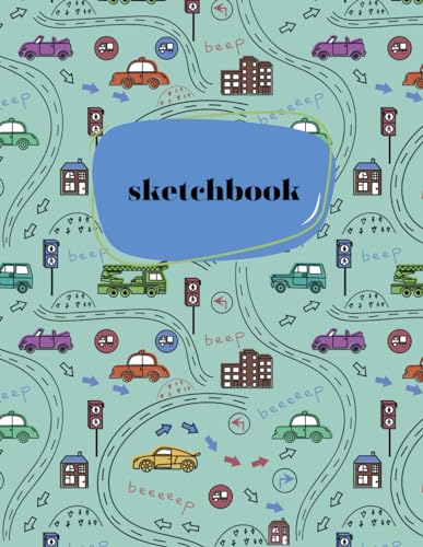 Essense, Eternal Cars and Trucks Sketchbook and Journal with Bonus Coloring Pages (size 8.5 x 11 Sketchbook for kids)