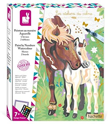 Janod Cofanetto Pittura con i Numeri Cavalli 2 Quadretti da Realizzare Pittura ad Acquerello Les Ateliers du Calme Kit Attività Creative Bambini Dai 7 Anni,