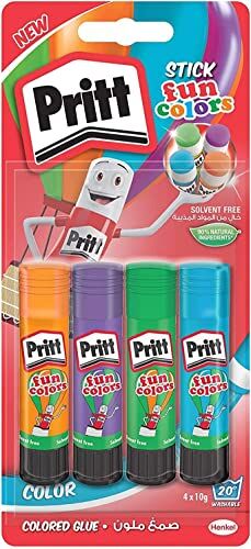 Pritt colle stick Fun Colors, colla colorata per bambini, per lavoretti e fai da te, Colla  multicolore per applicazioni creative a casa e scuola, 4 colori in stick da 10g