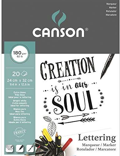 Canson Lettering (dipingere e disegnare lettere) blocco collato lato corto,24x32,20 fogli,200 g/m, molto liscia