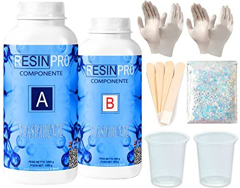 Resin Pro 160 gr Kit Resina Epossidica Specifica per Gioielli e Creazioni Artistiche Certificata Atossica 100% Made in Italy- Pigmenti Perlescenti, Guanti e Kit Preparazione in Omaggio.