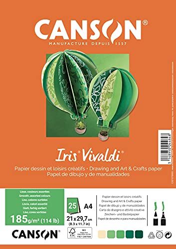 Canson Iris VivaldiA4 Confezione da 25 fogli da 185 g/m², colori assortiti, colore: Crema/Verde/Marrone