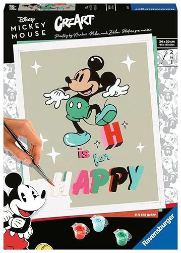 Ravensburger – CreArt Large Format – H is for Happy/Topolino – Tempo libero creativo – Pittura per numeri – Adulto – Attività rilassante e creativa – Da 12 anni – 20129 – Versione francese