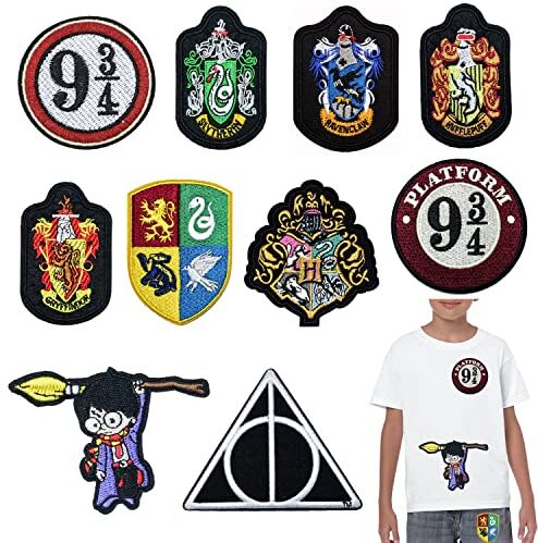 MODALI Toppe Termoadesivi Harry Potter, Toppe Termoadesive Bambini, Toppe per Rifiniture Cucito, 10 Pz Toppa Termoadesiva per Tessuti, Patch Toppa Adesiva per Tessuti per Giacca, Magliette, Pantaloni