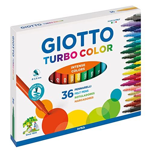 Giotto Turbo Color Astuccio da 36 Pennarelli a Punta Fine, 2.8mm, Colori Intensi