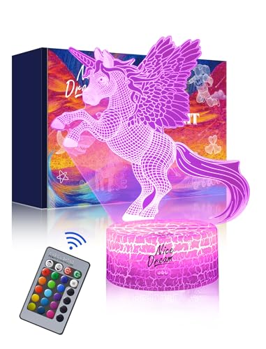 Nice Dream Luce Notturna Unicorno per Bambini, Lampada Unicorno LED per Ragazza USB Luce Notturna Illusione, 16 colori che Cambiano con Telecomando per Bambini Adulti Regalo di Compleanno e Festa (Unicorno 6)