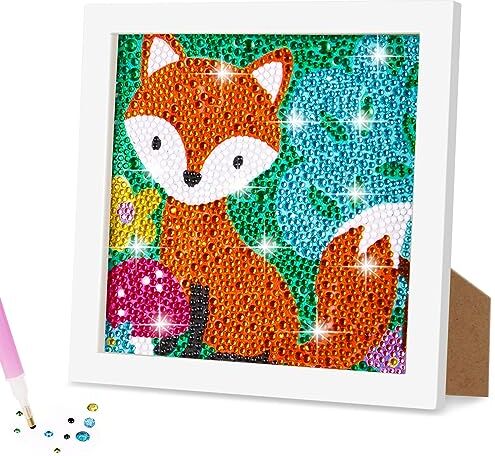 AUAUY Diamond Painting Kit, 5D Diamond Painting Gatti Kit con Cornice in Legno, DIY Diamante Painting Bambini Pittura Kit Craft Arts Regalo per Decorazione Della Parete di Casa Bambini (Volpe)