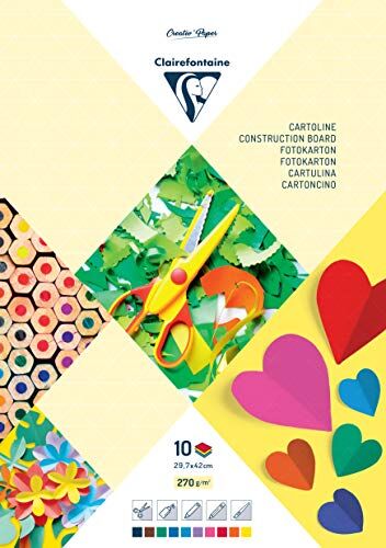 Clairefontaine Blocco da 10 fogli di carta colorata- formato A3 (29,7x42cm) cartoncino da 2 fogli da 70g/m² per Bricolage e disegni Hobby creativo bambini e adulti 10 colori assortiti