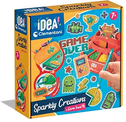 Clementoni - Idea-Sparkly Creations-Game Icons Painting, Diamond Art, Kit Arte, Laboratorio Gemme, Gioco Creativo Bambini 7 Anni, Colore Multilingua,