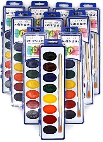 Color Swell Pittura Ad Acquerello Confezione Da 10 Con Spazzole Di Legno 8 Colori Ad Acqua Lavabili Perfetti Per Bambini, Adulti, Feste E Aule