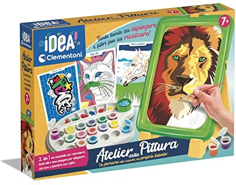 Clementoni - Idea-Atelier Set Dipingere con I Numeri-Lavagna con Cavalletto Pittura, Kit Arte Bambini 7 Anni-Made in Italy, Multicolore,