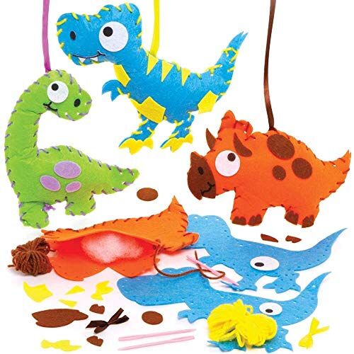 Baker Ross Kit da Cucito Decorazione di Dinosauri Confezione da 3, Set da cucito per bambini, Attività creative per bambini, Progetto ideale di arti e mestieri