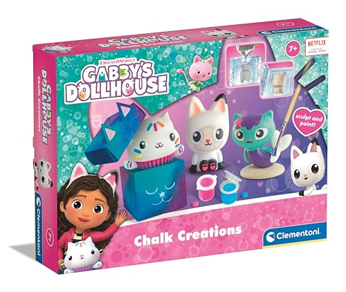 Clementoni Gabby'S Dollhouse Chalk Creations-Gioco Creare Sculture di Gesso, attività Creative, Pittura, Laboratorio Bambina 6 Anni, Made in Italy, Multicolore,