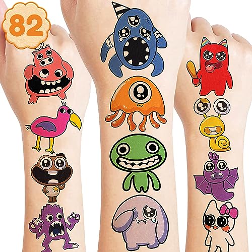 Puruuige 8 fogli (82 pezzi) Monster Horror Game Banban Tatuaggi temporanei a tema Banban Articoli per feste di compleanno Bomboniere Adesivi per tatuaggi finti super carini Decorazioni per feste