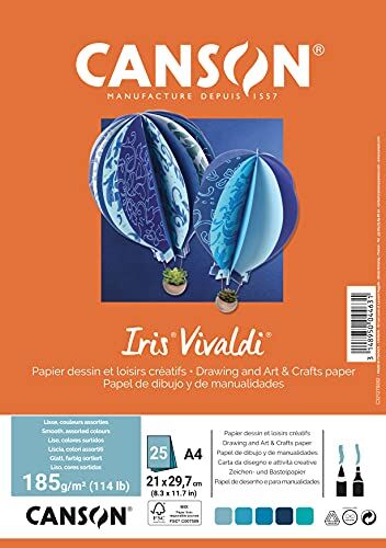 Canson Confezione da 25 fogli Iris VivaldiA4, 185 g/m², colori assortiti blu