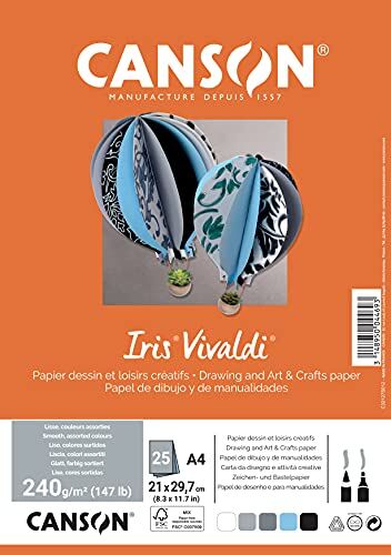 Canson Confezione 25 fogli IRIS VIVALDI A4 240g/m² colori assortiti grigio