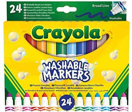 CRAYOLA , Pennarelli Lavabili a Punta Conica Grossa, Confezione da 24 Pezzi in Colori Assortiti, Età Consigliata: da 3 Anni