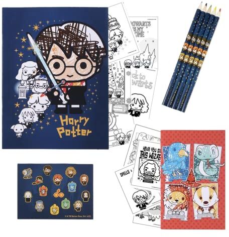 Harry Potter Set di Cancelleria, Include Matite Colorate, Taccuino A4 e A5 con Disegni da Colorare, Adesivi, Set da Colorare per Ragazze e Ragazzi