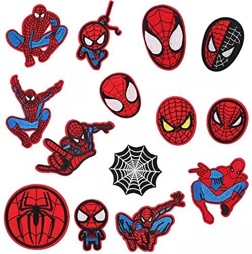 CHUANGOU 14 pezzi Spiderman Toppe Termoadesive, Toppe Termoadesive Ricamate per Abbigliamento fai da te Patch,per decorazioni ricamate, per Borse per Vestiti Jeans t-shirt.