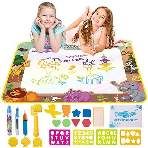 Wisplye Water Doodle Matte Bambini a partire dai 3 4 5 6 7 anni, giocattolo da disegno riutilizzabile Aqua Magic Doodle, tappetino da colorare, 100 x 80 cm, per ragazzi e ragazze