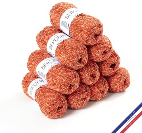 Bergere de France Bergère de France LIN COTON, 10 gomitoli di lana per lavoro a maglia e all'uncinetto (10 x 50 g) 30% lino 3 mm Filato naturale per l'estate Rosso (Cancale)