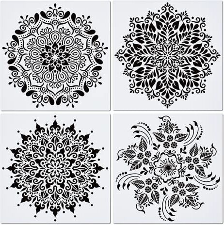 LOREC 4 Pezzi Mandala Pittura Stencil Disegno Pittura Stencil Set Riutilizzabile Painting Template Forniture per Scrapbook Pareti DIY Decorazione (Bianco)