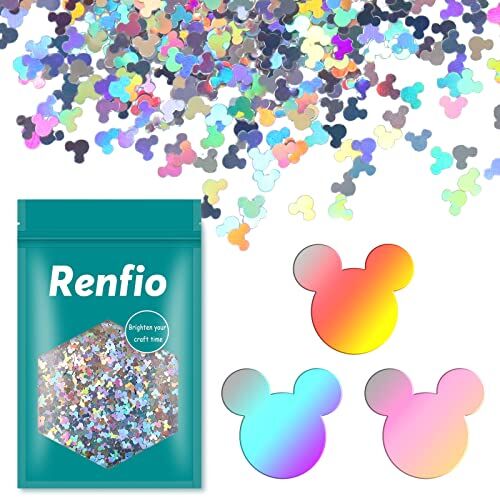 Renfio Coriandoli olografici di Topolino Glitter a forma di Mickey Mouse Brillanti lustrini in resina scintillante con paillettes, per fai da te, nail art, 50 g, colore: Argento