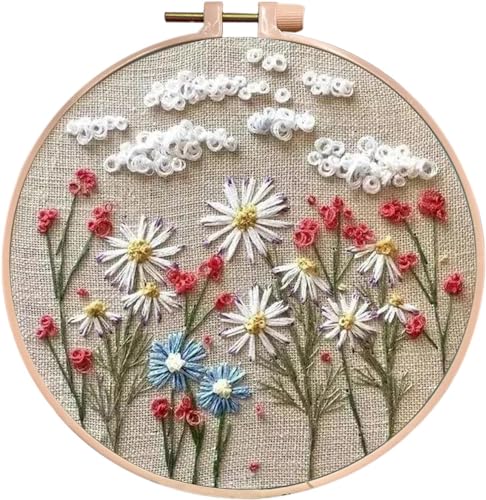 CROKZ Kit di fiori a telaio for ricamo for principianti, kit di ricamo for adulti for principianti Disegni di ricamo a mano di fiori Kit punto croce con cerchi Fili Aghi /1035 (Color : E)