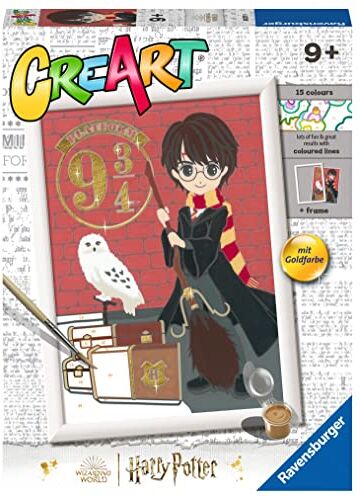 Ravensburger CreArt Serie D: Harry Potter, Partenza per Hogwarts, Kit per Dipingere con i Numeri, Contiene una Tavola Prestampata, Pennello, Colori e Accessori, Gioco Creativo per Bambini 7+ Anni