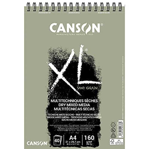 Canson XL Sand Grain, album da disegno carta realizzata con materiali organici rinnovabili,A4, 40 fogli, 160g/m effetto sabbiato grigio