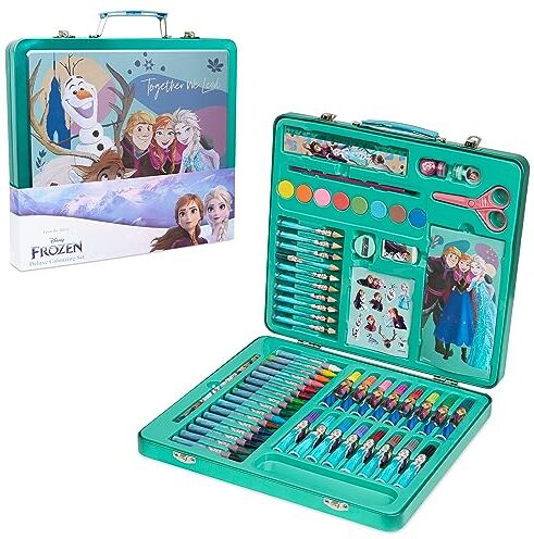 Disney Frozen Valigetta Colori Set da Disegno 60 Pezzi, Kit per Disegnare e Dipingere, Regali Creativi per Bambina (Blu/Multicolore)