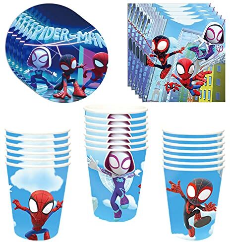 JMSTORUK Set di decorazioni per feste di compleanno, motivo: eroe Spiderman, include tazze, piatti, tovaglioli, per feste di compleanno e baby shower