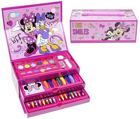 Disney Minnie Mouse Set di Cancelleria, Include Matite Colorate, Pennarelli, Acquerelli, Pennello, Spugna, Matita, Gomma, Pastelli Colorati, Taccuino, Valigetta, Set Scuola per Ragazze