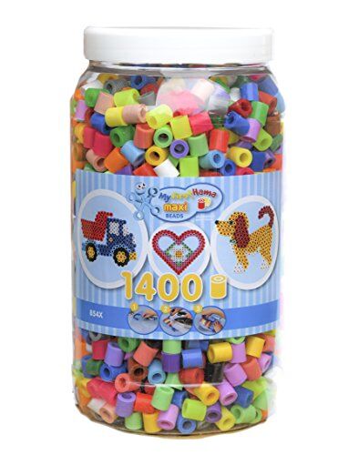 Hama Happy Price Toys Maxi perline da stirare 8544, barattolo con circa 1400 perline maxi, super mix tutti e 22 colori (tonalità piena, pastello, Neon Mix 43)