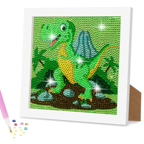 AUAUY Diamond Painting Kit, 5D Diamond Painting Gatti Kit con Cornice in Legno, DIY Diamante Painting Bambini Pittura Kit Craft Arts Regalo per Decorazione Della Parete di Casa Bambini (Dinosauro)