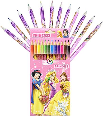 MODALI Disney Princess Matite Colorate, Matite Colorate e da Disegno, Gadget Compleanno Bambini Set di 12 Matite Colorate, Regalini Fine Festa Bambini