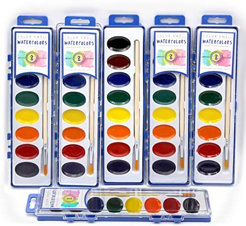 Color Swell Confezione Da 6 Acquerelli Con Pennelli Di Legno Di Qualità Colori Ad Acqua Lavabili Perfetti Per Bambini Adulti Feste Studenti  8 colori