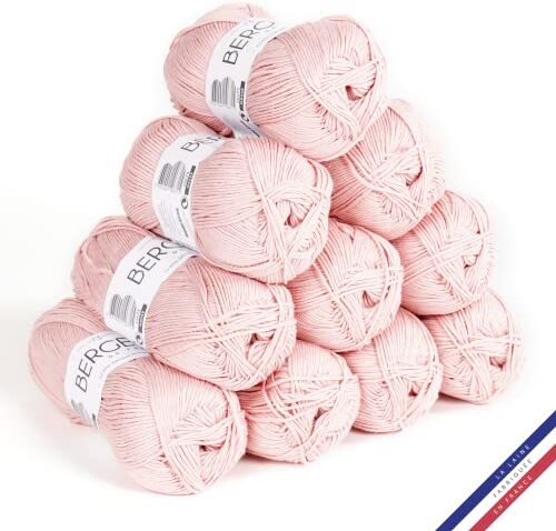 Bergere de France Bergère de France 100% COTON BIO, 10 gomitoli di lana per lavoro a maglia e all'uncinetto (10 x 50 g) 100% COTON BIO 3 mm filato tondo per l'estate Rosa (Blush)