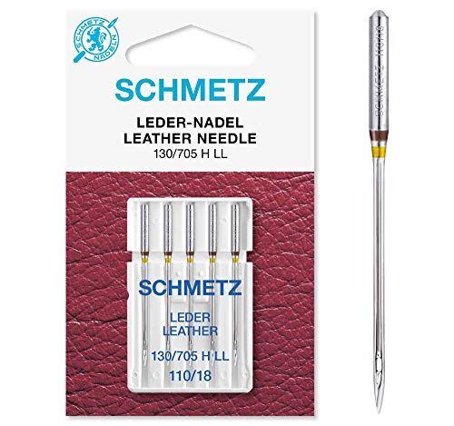 SCHMETZ Aghi per macchine da cucire   5 aghi per pelle LL   130/705 H LL   Finezza dell'ago 110/18   utilizzabili su tutte le comuni macchine da cucire per uso domestico   ideale per la cucitura della pelle