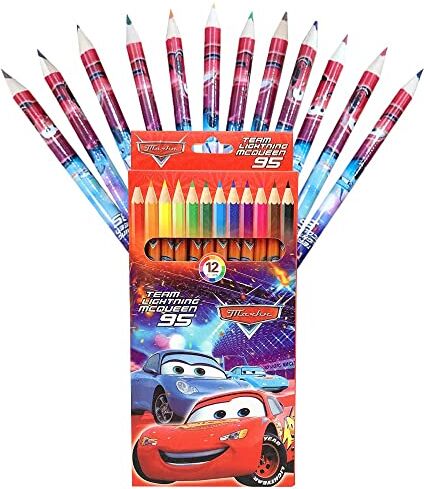 MODALI Cars Matite Colorate, Matite Colorate e da Disegno, Gadget Compleanno Bambini Set di 12 Matite Colorate, Regalini Fine Festa Bambini