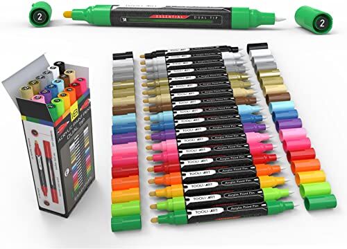 ART Set di pennarelli acrilici Essential Color Series per pittura rupestre, tela, tazze, plastica, metallo, vetro, vernice, legno, atossico, ad asciugatura rapida, a base d'acqua (18 double