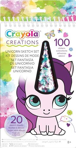CRAYOLA Creations, Set Fantasia Unicorno, Album con 20 Pagine da Colorare e 100 Adesivi, attività Creativa per Bambini, età 6+,