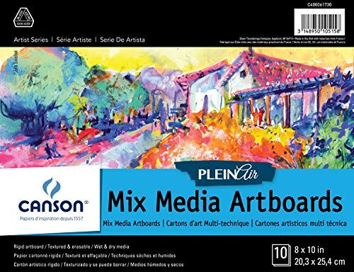 Canson Plein Air Mix Media Art Pad per acquerello, acrilico, penne e matite, 20,3 x 25,4 cm, set di 10 lavagne bianche, 20,3 x 25,4 cm