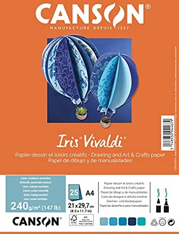 Canson Confezione 25 fogli IRIS VIVALDI A4 240g/m² colori assortiti blu