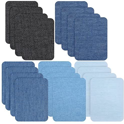 TACYKIBD 20 Pezzi Toppa Termoadesiva Denim,  Toppe Tessuto Riparazione Adulti, 5 Colori Ferro-on-Patch per Jeans Kit di riparazione Set Art Craft Decoration Ornaments