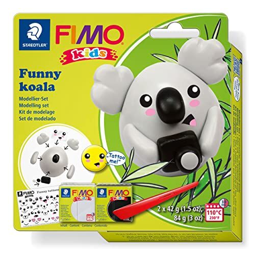 Staedtler 8035 19 FIMO Kids Set di argilla da modellare "Funny Koala" (confezione da 2 blocchi FIMO Kids, adesivi e strumenti di modellazione)